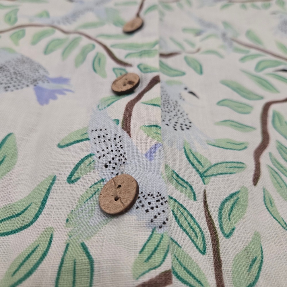 Cynthia Rowley Womens Blue Green Bird Print 100% Linen Camp Shirt Size M - Picture 4 of 8